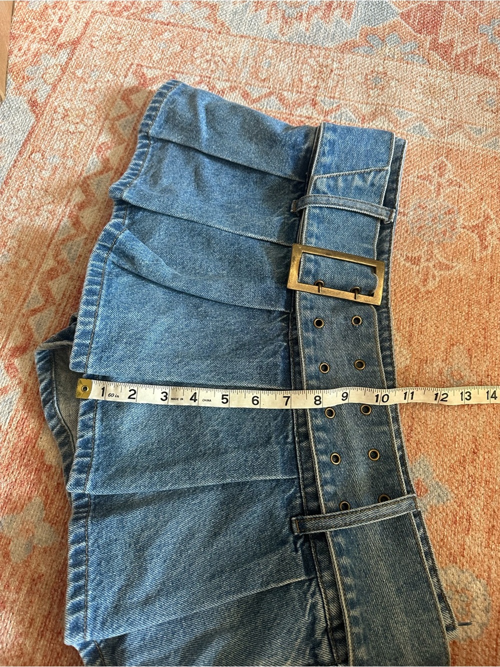 Edikted denim pleated low rise micro skirt skort preppy going out Y2K size Large - Picture 8 of 8